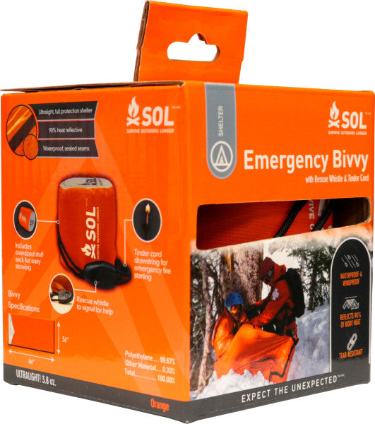 SOL Emergency Bivvy Survival Orange with Rescue Whistle