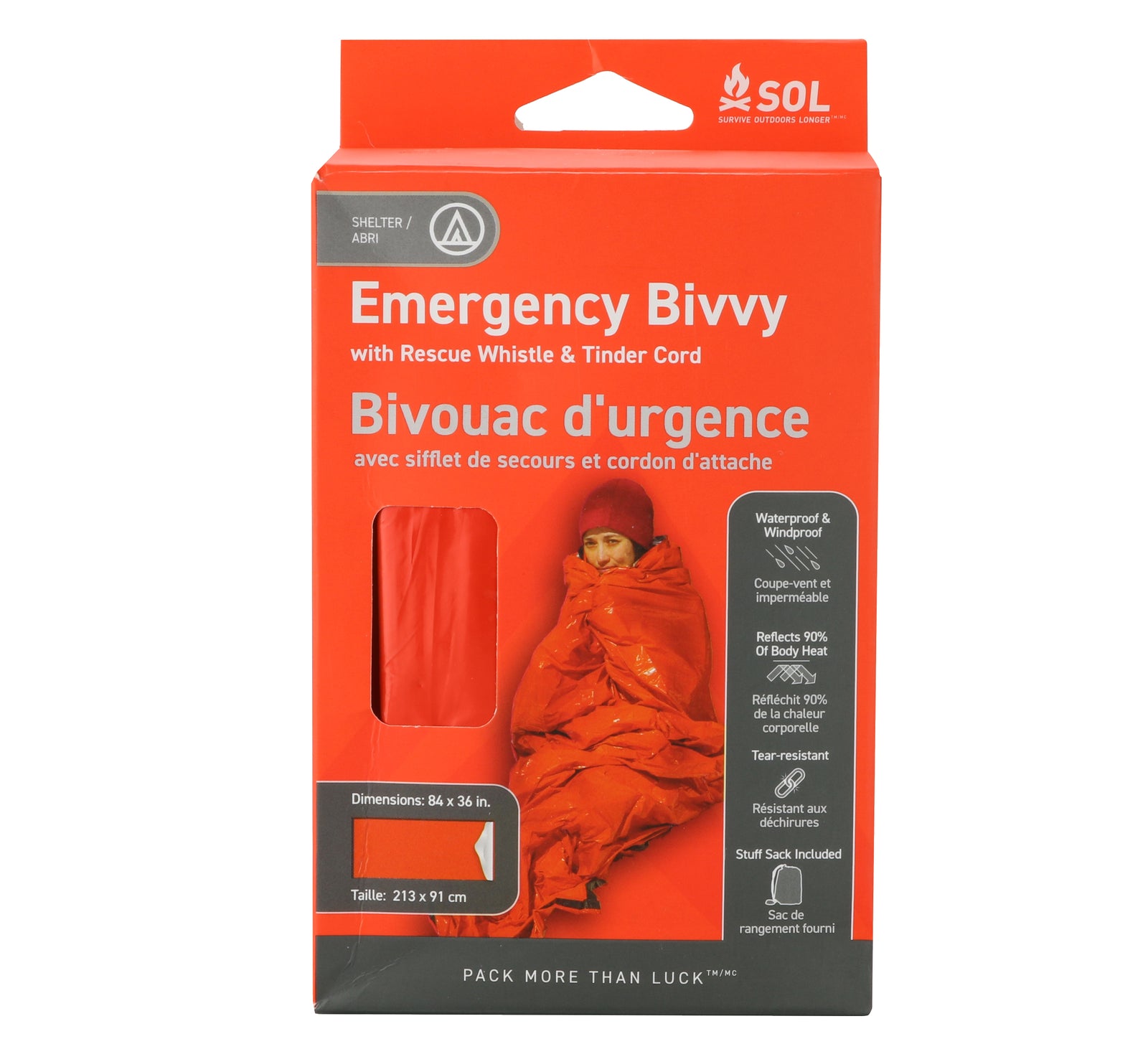 SOL Emergency Bivvy Survival Orange with Rescue Whistle